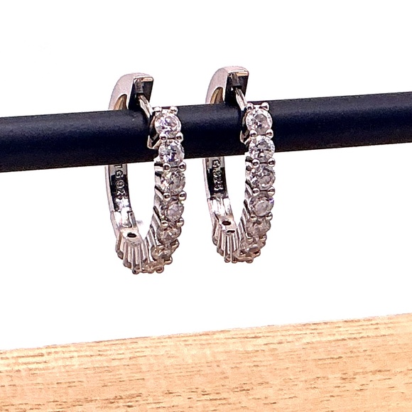 Sterling Silver 925 CZ Huggie Earrings - Picture 1 of 4